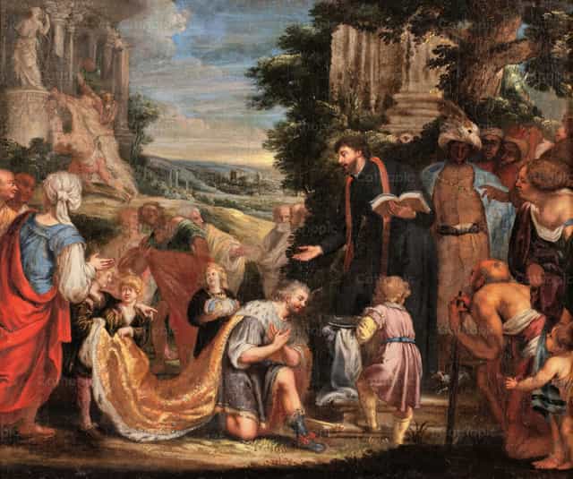 Apostoł chrzci indo-partyjskiego króla Gudnaphara - Katolickie zdjęcia stockowe - Zdjęcie: Restored Christian Art