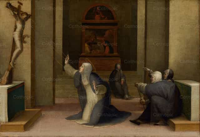 Die heilige Katharina von Siena empfängt die Stigmata - Katholische Stockfotos