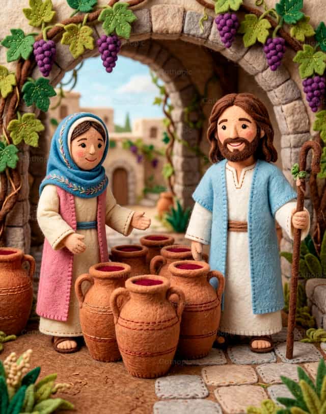 Ginawang alak ni Hesus ang tubig na maging alak - Mga Catholic stock image