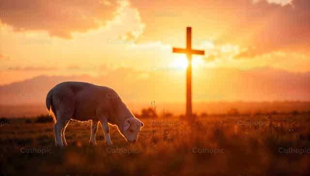 O Cordeiro e a Cruz - Imagens católicas de stock