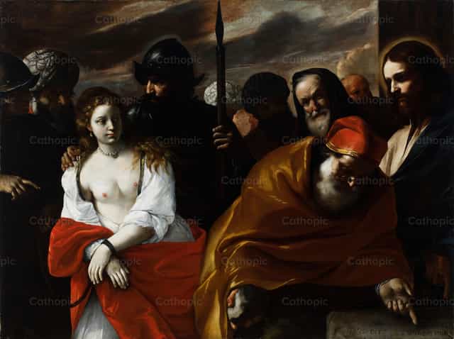 Cristo e la donna sorpresa in adulterio - Immagini stock cattoliche - Foto di Restored Christian Art