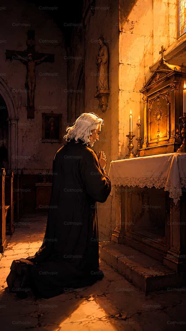San Giovanni Maria Vianney in preghiera - Immagini stock cattoliche - Foto di Aqu Alvarez