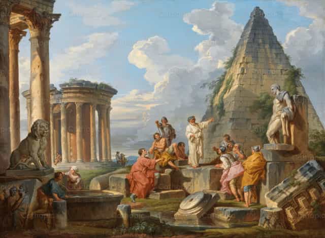 Capricció Szent Pál rómaiakhoz intézett prédikációjával, a Vesta-templommal és Caius Cestius piramisával - Katolikus stockképek - Fotó: Restored Christian Art