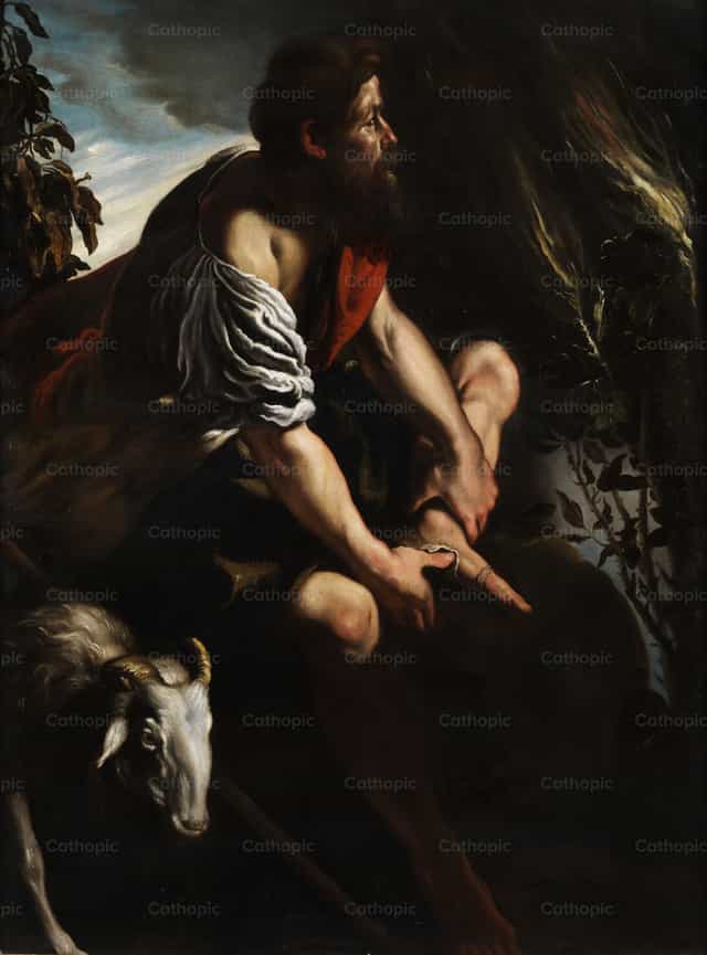 Si Moises sa Harap ng Nasusunog na Palumpong - Mga Catholic stock image - Larawan ni Restored Christian Art