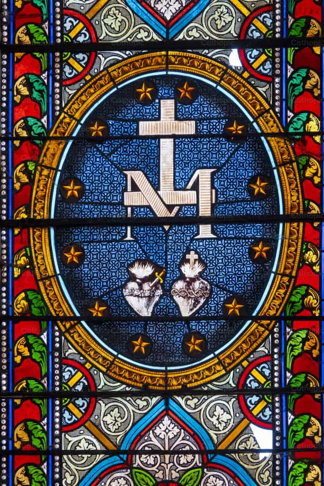Monograma mariano y los Dos Sagrados Corazones - Banco de imágenes católicas - Fotografía por Joan Sutter