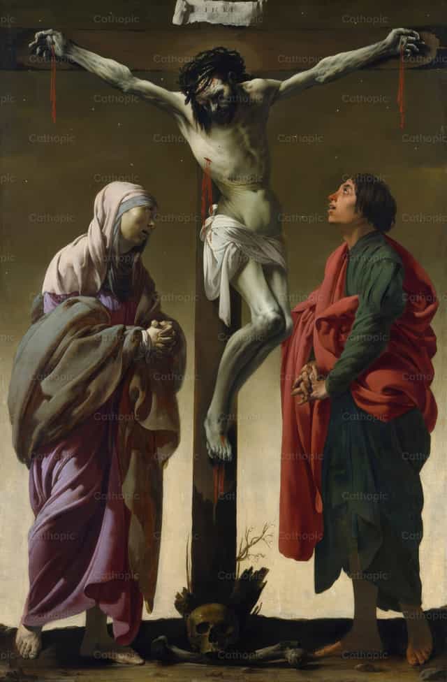 La crucifixión con la Virgen y San Juan - Banco de imágenes católicas - Fotografía por Restored Christian Art