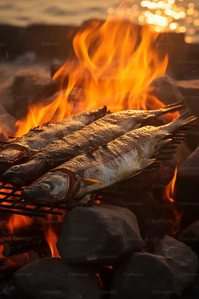 Pescado a las brasas - Banco de imágenes católicas