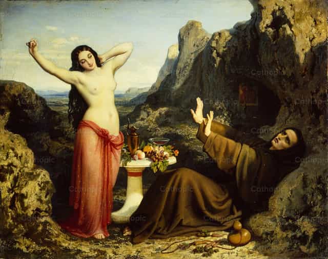 La Tentation de saint Hilarion - Images catholiques de stock