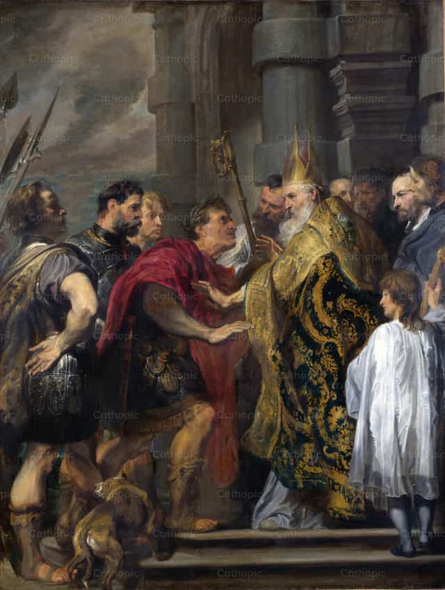 El emperador Teodosio y San Ambrosio - Banco de imágenes católicas