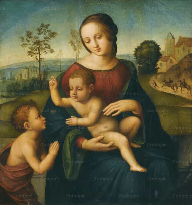 Madonna z Dzieciątkiem i małym św. Janem Chrzcicielem - Katolickie zdjęcia stockowe