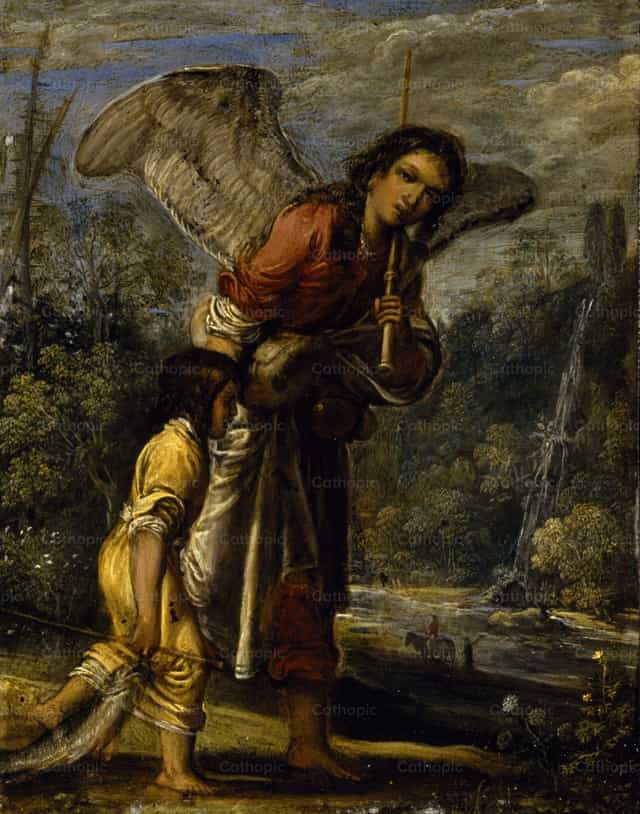 Tobias at ang Anghel - Mga Catholic stock image