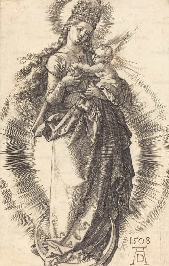 La Vergine e il Bambino su una falce di luna con una corona stellata - Immagini stock cattoliche - Foto di Restored Christian Art
