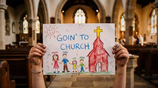 Dessin d’enfant allant à l’église - Images catholiques de stock - Photo de Noemí Márquez