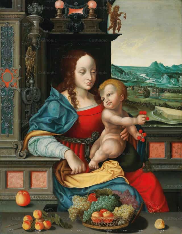 Die Madonna mit den Kirschen - Katholische Stockfotos - Foto von Restored Christian Art