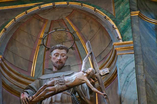 Detalhe de São Francisco de Assis em Santiago - Imagens católicas de stock