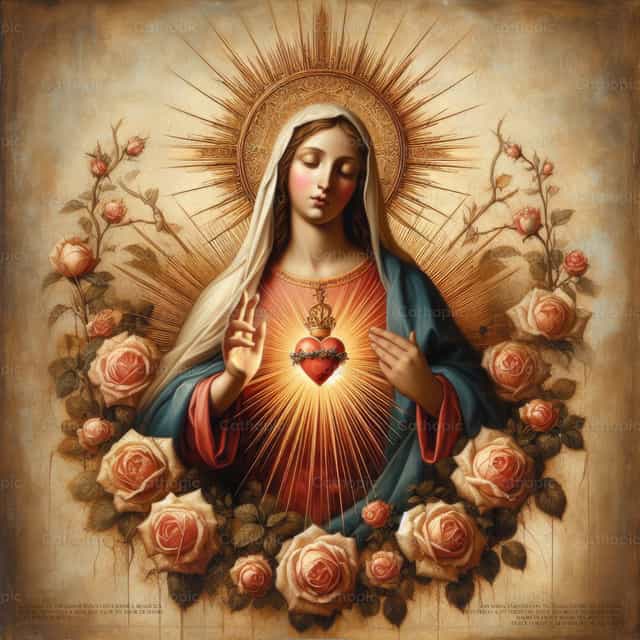 Illustration of the Sacred Heart of Mary - Catholic stock images