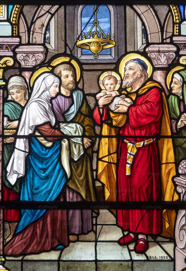 Presentation of Jesus in the temple by Mary and Joseph - Catholic stock images - Photo by Joan Sutter