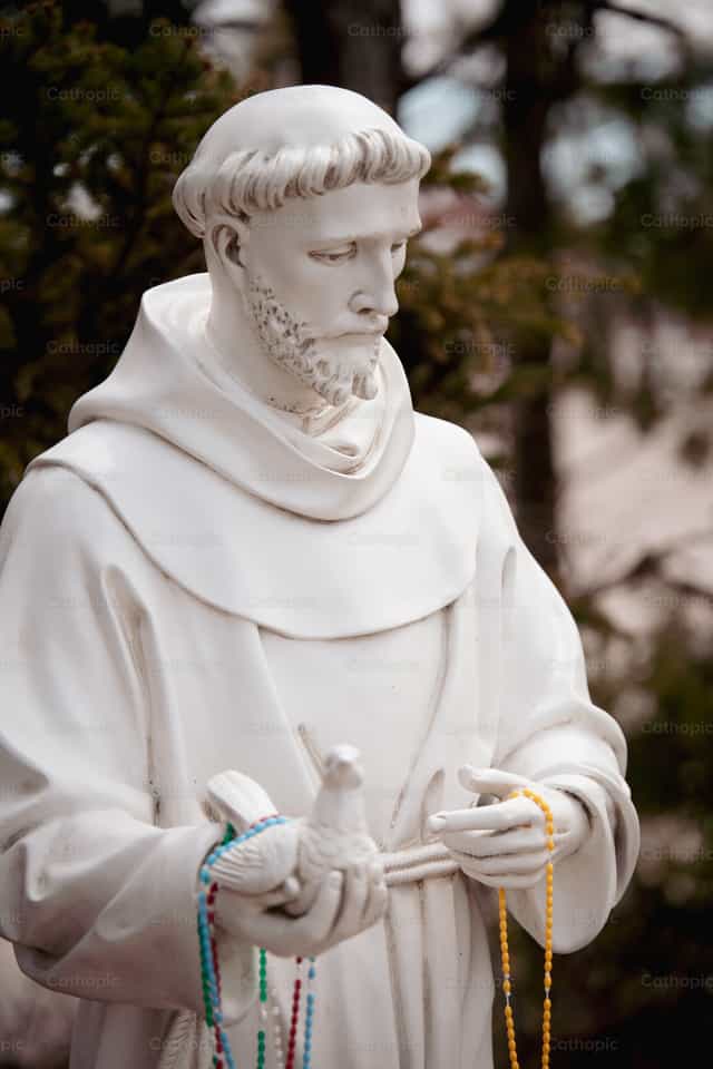 Heilige Franciscus in de tuin - Katholieke stockfoto's