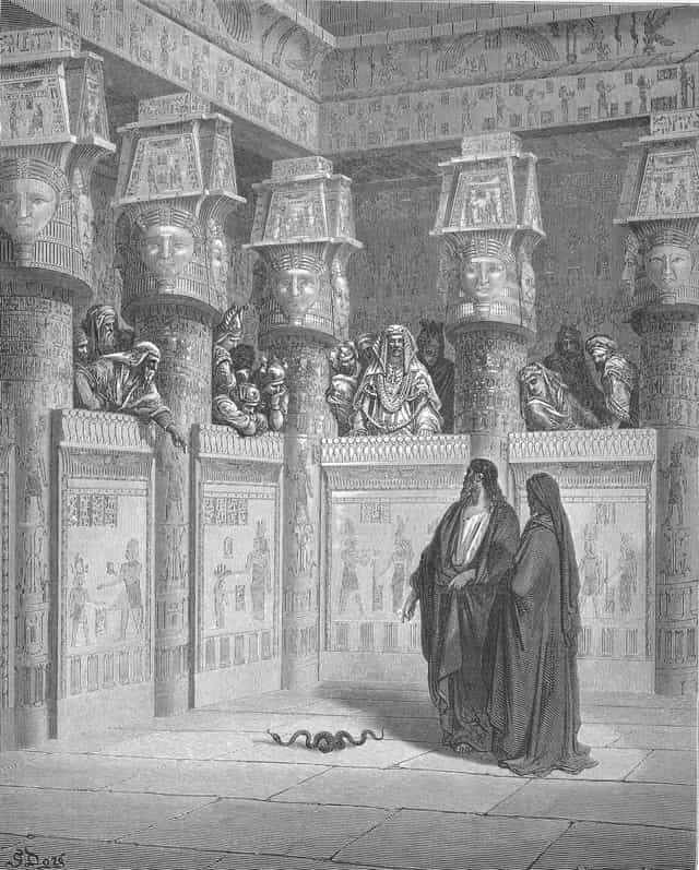 Moïse et Aaron paraissent devant Pharaon - Images catholiques de stock