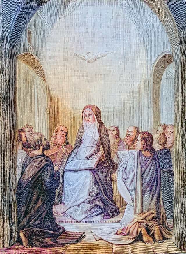 Herabkunft des Heiligen Geistes auf die Jungfrau Maria - Katholische Stockfotos - Foto von Bible and Art