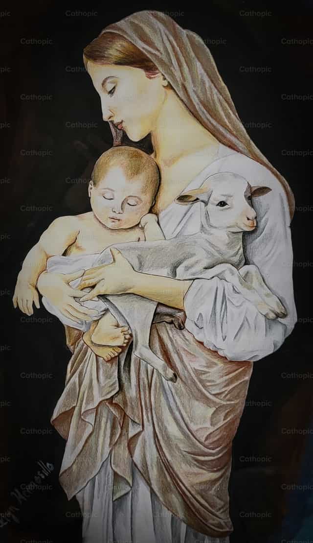Dibujo L'innocence recreado con lápices de colores - Banco de imágenes católicas - Fotografía por Jocelyn Hermosillo