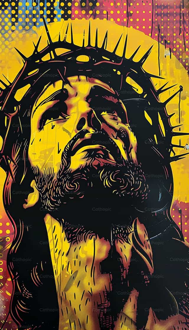 Pintura de graffiti do Rosto de Jesus - Imagens católicas de stock
