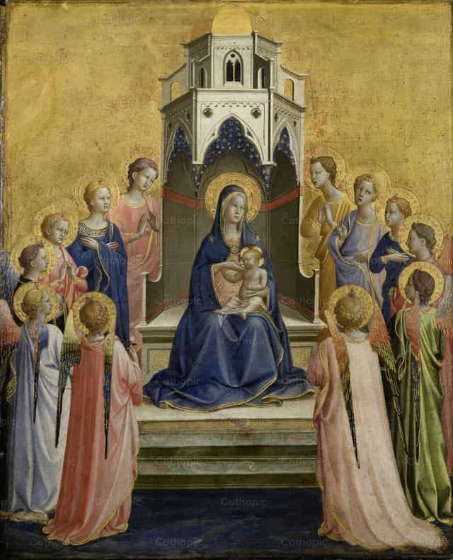 성모자와 왕좌에 앉은 성모, 그리고 열두 천사 - 가톨릭 스톡 이미지 - 사진 제공 Restored Christian Art