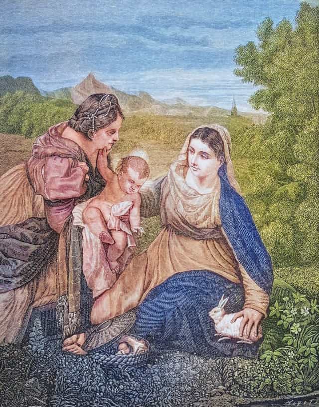 Ilustracja Madonny z Białym Królikiem - Katolickie zdjęcia stockowe
