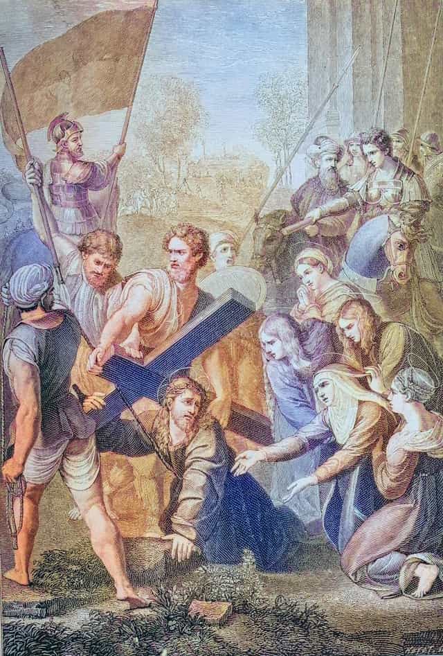 Ilustração que retrata Cristo carregando a cruz - Imagens católicas de stock - Foto de Bible and Art