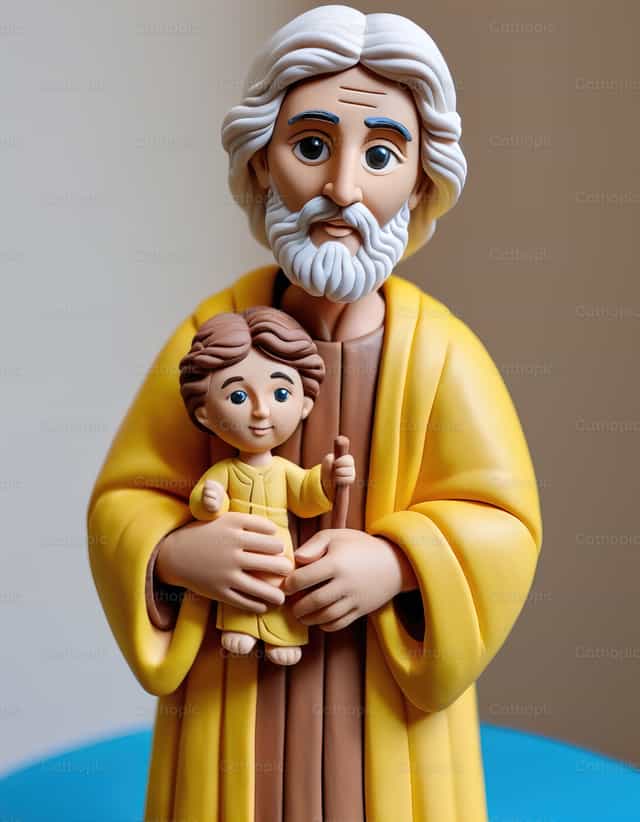 Saint Joseph en argile avec l’Enfant Jésus - Images catholiques de stock - Photo de catholicmall.org