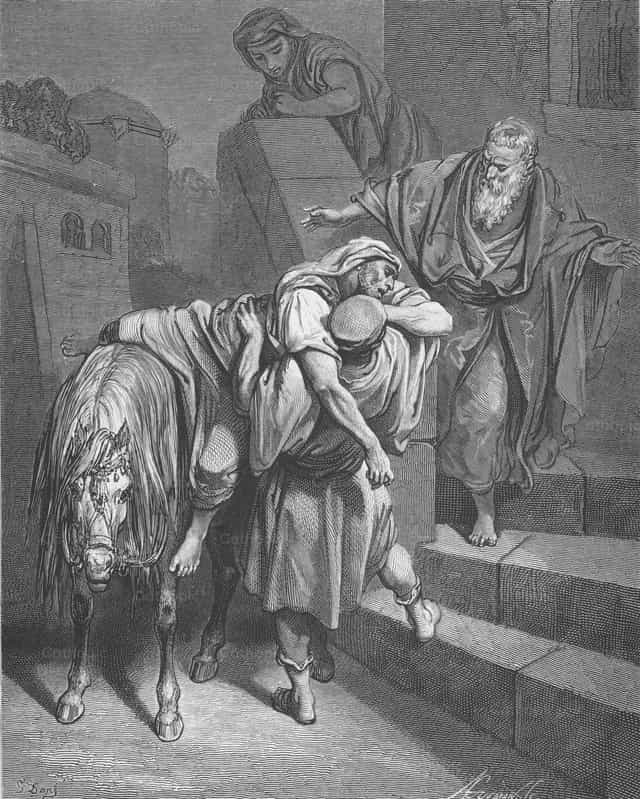 Arrival of The Good Samaritan At The Inn - Catholic stock images