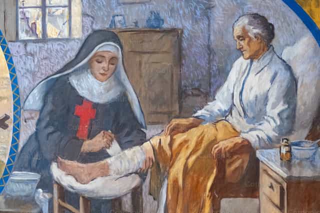 Pintura de una hermana camiliana - Banco de imágenes católicas - Fotografía por Joan Sutter
