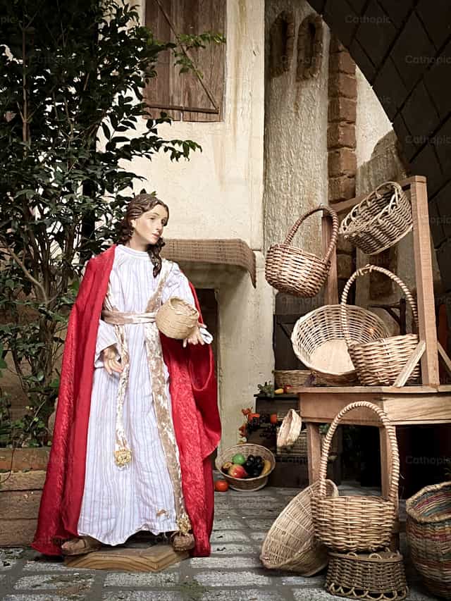 Vendedora de Cestos - Cena da Natividade - Imagens católicas de stock