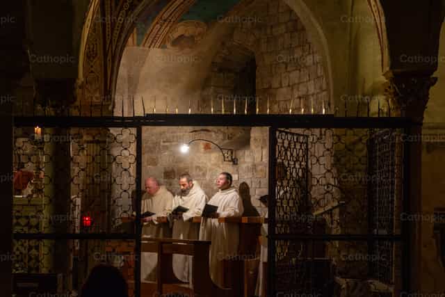 Monks meditating at the Abbey - Catholic stock images - Photo by Pierluigi Palazzi
