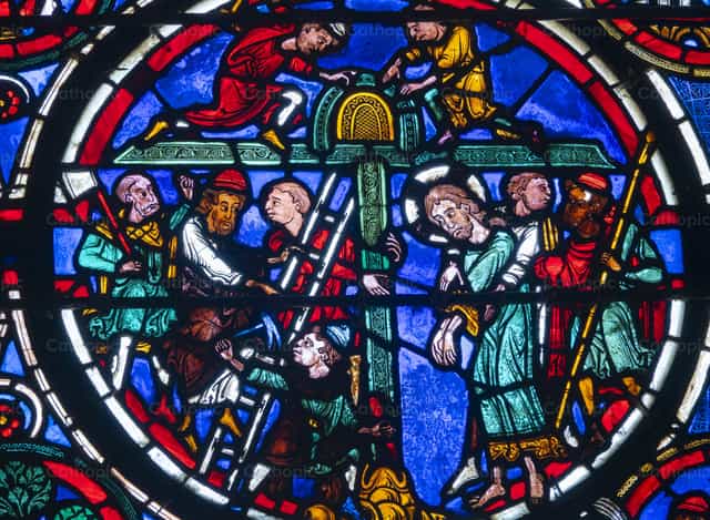 Vidriera medieval que representa a Jesús - Banco de imágenes católicas - Fotografía por Joan Sutter