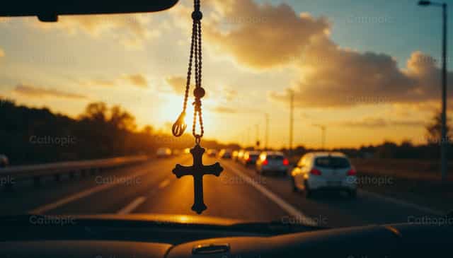 Rosário no retrovisor - Imagens católicas de stock - Foto de Noemí Márquez