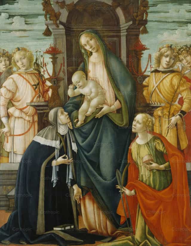 천사들과 성녀 파울라와 함께한 성모와 아기 그리스도 - 가톨릭 스톡 이미지 - 사진 제공 Restored Christian Art