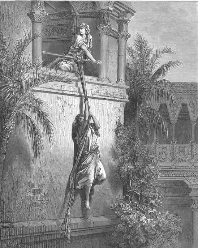 David escapa por una ventana - Banco de imágenes católicas
