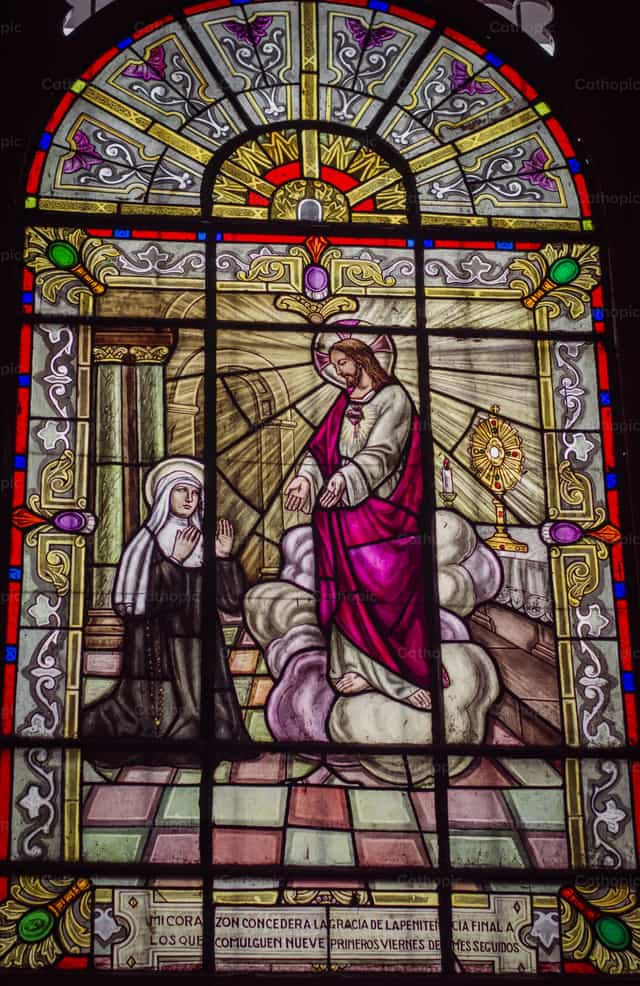 Makulay na salamin ni Hesus at ni Santa Faustina - Mga Catholic stock image
