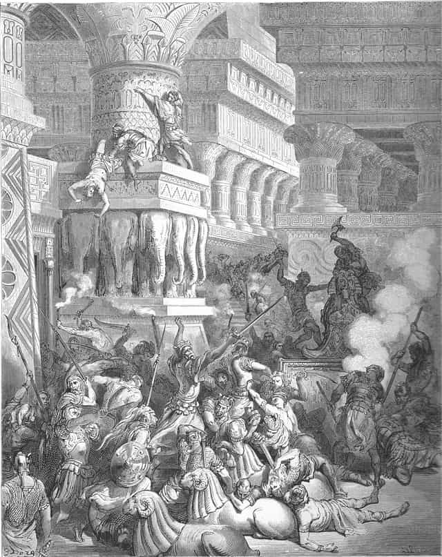 Jonathan destruye el templo de Dagón. - Banco de imágenes católicas