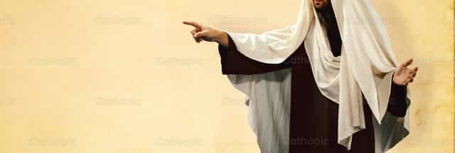 Jésus-Christ montrant du doigt sur le côté - Images catholiques de stock