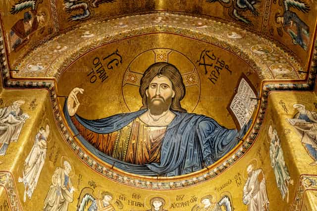 Deckenfresken in der Kathedrale von Monreale - Katholische Stockfotos