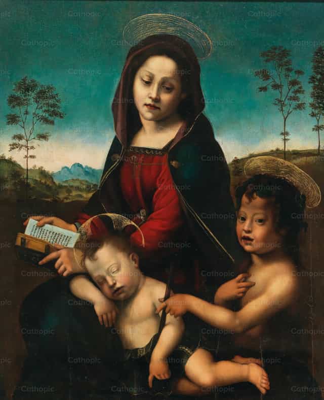 La Vierge à l’Enfant avec l’Enfant saint Jean-Baptiste - Images catholiques de stock
