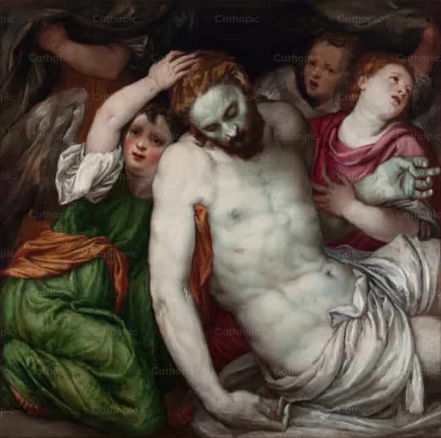 La Pietà et les anges - Images catholiques de stock
