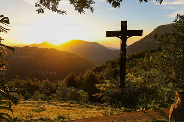 Dawn and the Cross - Catholic stock images