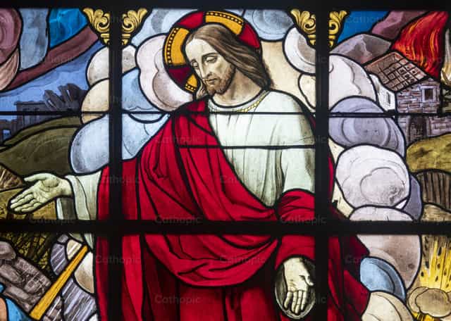 Jesucristo con las manos abiertas extendidas hacia afuera - Banco de imágenes católicas - Fotografía por Joan Sutter
