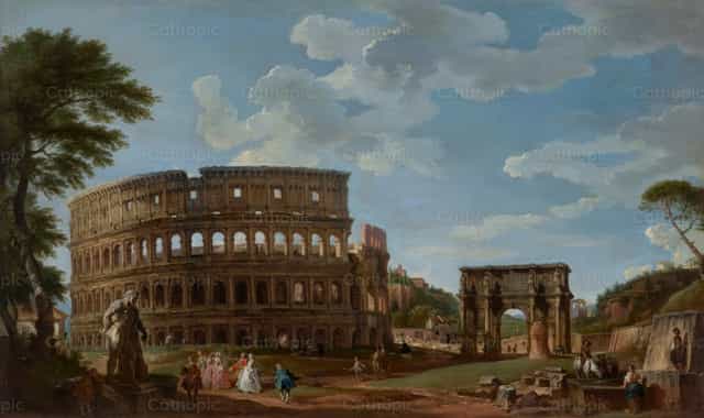 Veduta del Colosseo - Immagini stock cattoliche