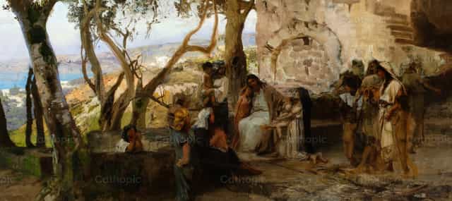 Christ among children - Catholic stock images - Photo by Restored Christian Art