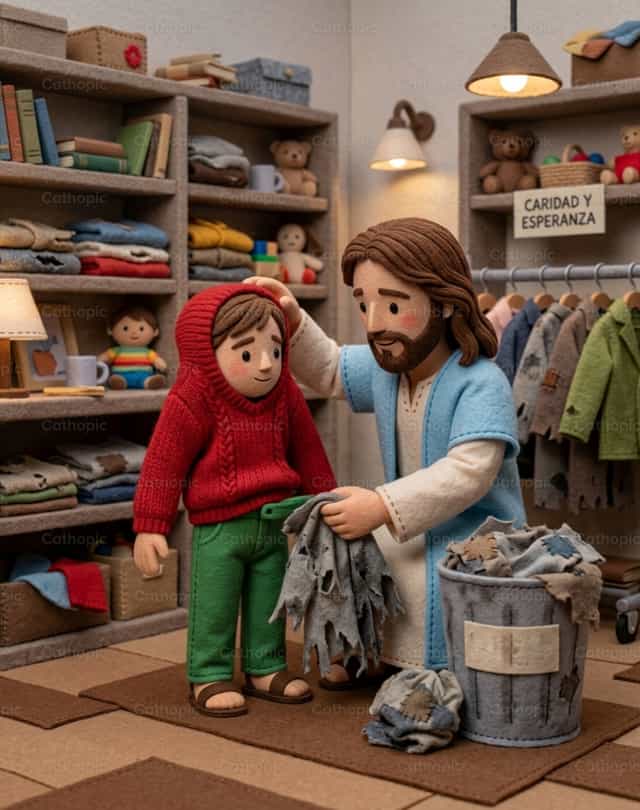 Gawaing kawanggawa - Damitan ang mga hubad - Mga Catholic stock image