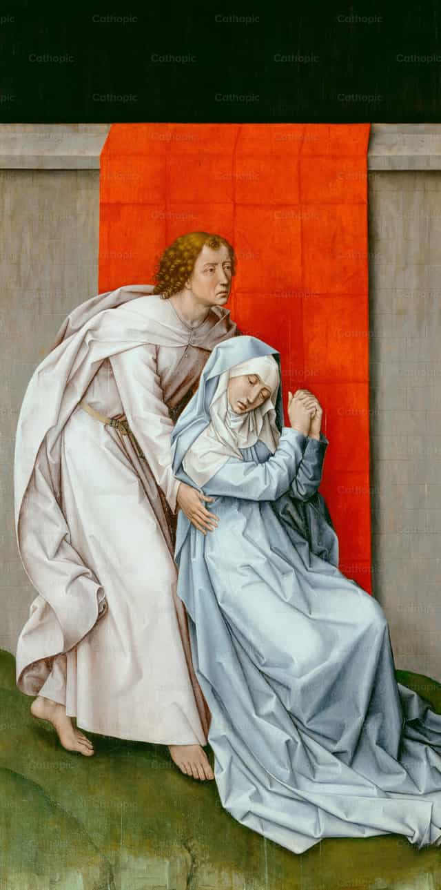A keresztre feszítés Szűz Máriával és János evangélistával - Katolikus stockképek - Fotó: Restored Christian Art
